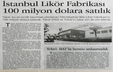 1998 yılında İstanbul Likör Fabrikası nın değeri 100 milyon dolar!