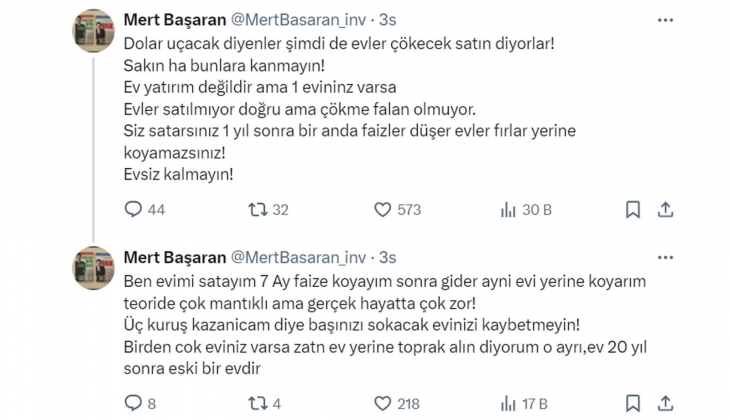 Ekonomist Mert Başaran, evimi satayım, faize koyayım diyenleri uyardı: Evler çökecek satın diyenlere kanmayın! 