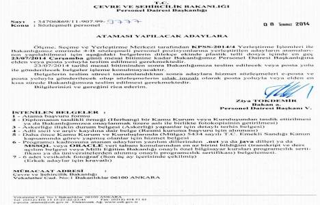 Çevre ve Şehircilik Bakanlığı, memur ataması için düğmeye bastı!