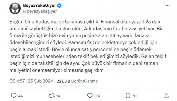 Konutta peşin ödemeye de taksitli ödemeye de aynı fiyat veriliyor!
