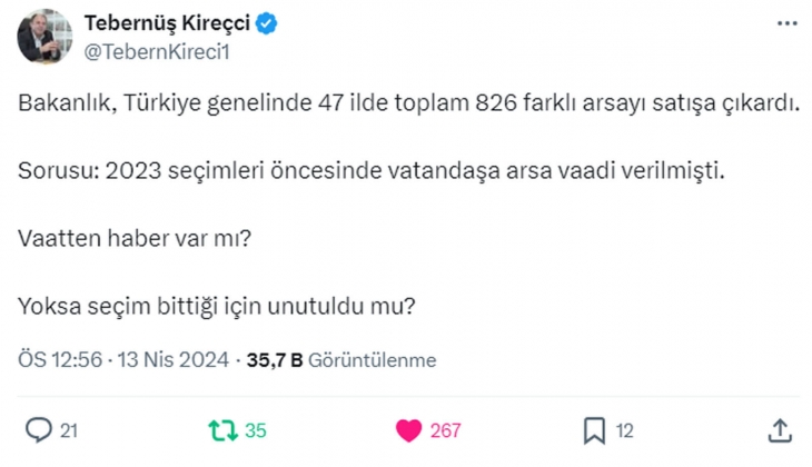 Bakanlık 47 ilde arsa satıyor: 2023 seçimlerinden önce verilen arsa vaadi unutuldu mu?