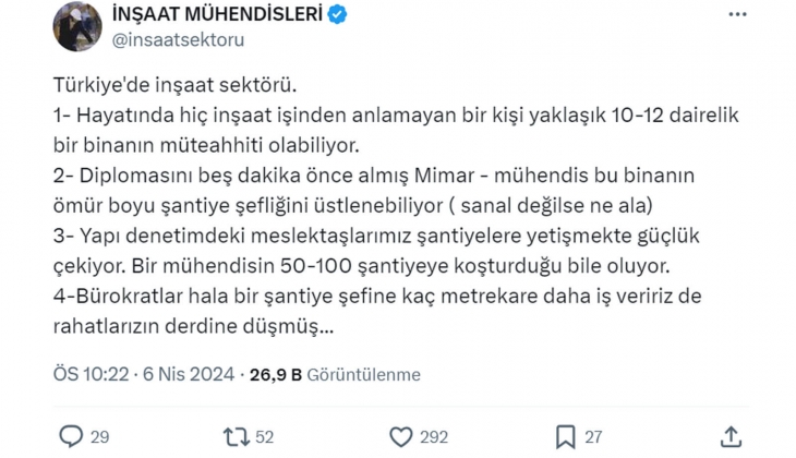 Türkiye de inşaat sektörü: Hiç inşaat işinden anlamayan 10-12 dairelik bir binanın müteahhiti olabiliyor! 