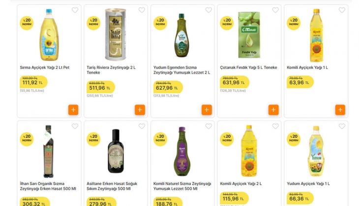 Migros ta 5 litre Orkide ayçiçek yağı 211, 1 litre Komili Naturel sızma zeytinyağı 343 TL! Yüzde 20 lik indirim başladı!