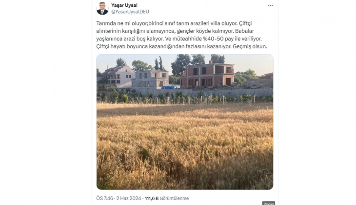 Birinci sınıf tarım arazileri villa oluyor: Müteahhitlere yüzde 40-50 pay ile veriliyor!