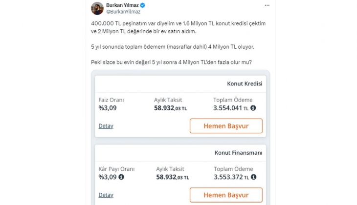 Kredi masraflarıyla 4 milyon TL ye alınan evin değeri 5 yıl sonra 4 milyon TL yi aşar mı?