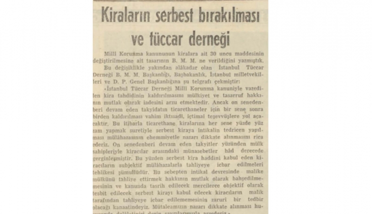 1952 yılında serbest bırakılan kira bedellerine tepki! Kirayı kabul etmeyenler tahliye edildi...