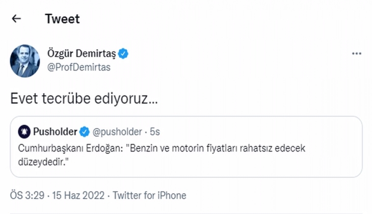 Özgür Demirtaş tan Tayyip Erdoğan a akaryakıt yanıtı geldi