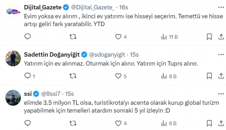 3.5 milyon TL ile ev alınırsa yıllık 180 bin kira, Tüpraş hissesi alınırsa yıllık 199 bin 950 TL getiri gelir!