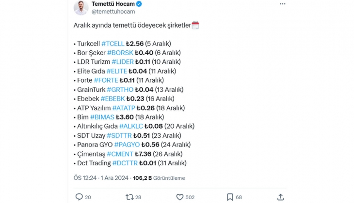 Aralık ayında temettü ödeyecek 14 şirket! Hangi şirket ne kadar ödeyecek?