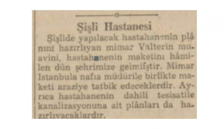 1940 yılında Şişli Hastanesi nin planı hazırlanış!