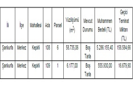 Şanlıurfa Kepirli de 5.8 milyon TL ye satılık 2 tarla!
