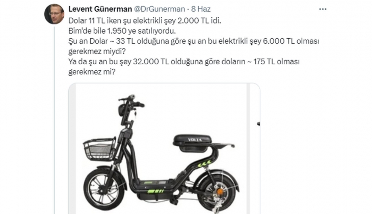 Dolar 11 lirayken Volta Vsm Elektrikli Motosiklet 2 bin TL ydi: Şimdi dolar 33, Volta 32 bin TL!