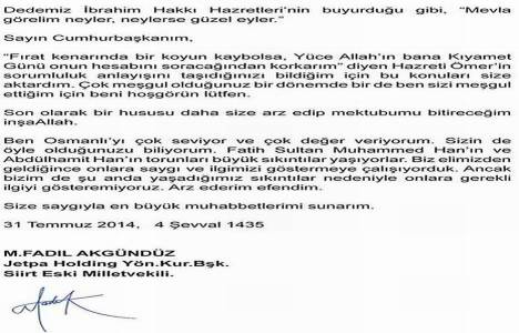 Fadıl Akgündüz den Başbakan Recep Tayyip Erdoğan a mektup!