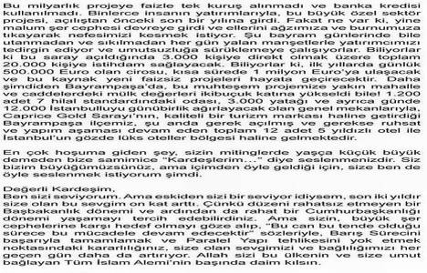 Fadıl Akgündüz den Başbakan Recep Tayyip Erdoğan a mektup!