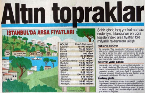 1997 yılında İstanbul da arsa fiyatları milyarlık rakamlara ulaşmış!