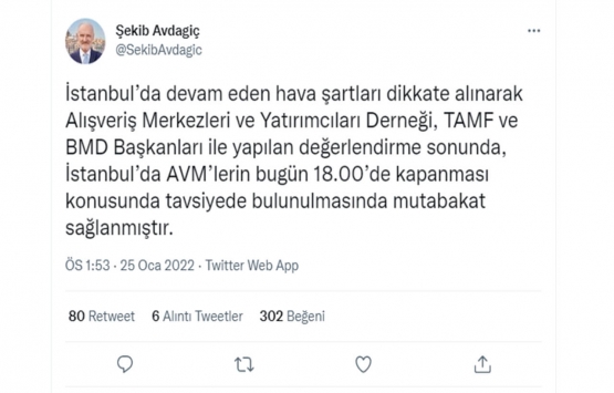 AVM’ler 18.00’de kapansın tavsiyesi!