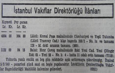 1940 yılında Laleli Ordu Caddesi'nde 128 metrekare arsa 4864 liraya satılacakmış!