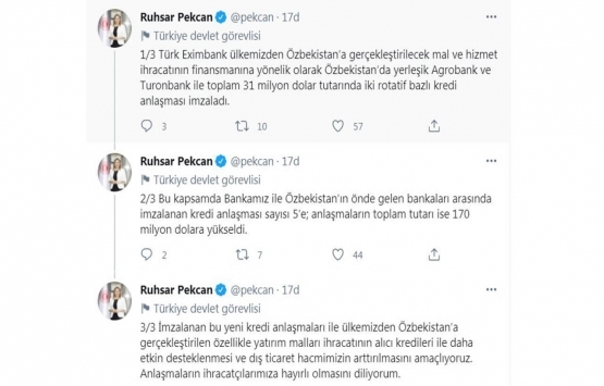 Ruhsar Pekcan açıkladı! Özbekistan ile 31 milyon dolarlık anlaşma!