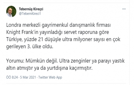 Türkiye, ultra milyoner sayısı en çok gerileyen 3. ülke oldu!