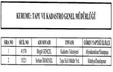 Tapu ve Kadastro dan 2 kişi göreve iade edildi!