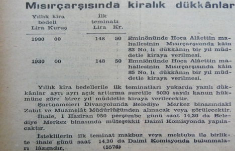 1950 yılında Mısır Çarşısı'nda bir dükkanın yıllık kirası 1.980 liraymış!