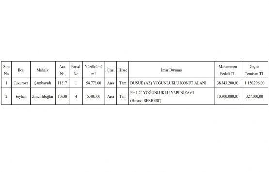 Adana da 49.2 milyon TL ye satılık 2 gayrimenkul!