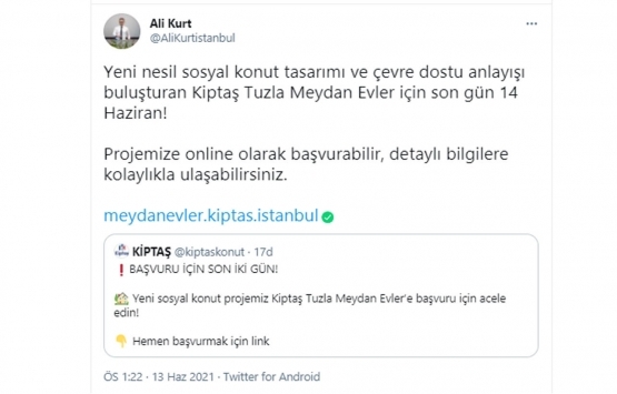 KİPTAŞ Tuzla Meydan Evler ön başvuruları yarın sona eriyor!