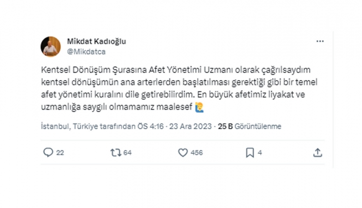 Prof. Dr. Mikdat Kadıoğlu ndan kentsel dönüşüm tepkisi: Ana arterlerden başlatılması gerekir!