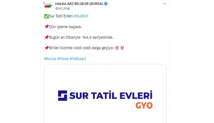 Borsada halka arzlarda tavan serisi bozuldu! Sur Tatil Evleri GYO yatırımcıları şokta!