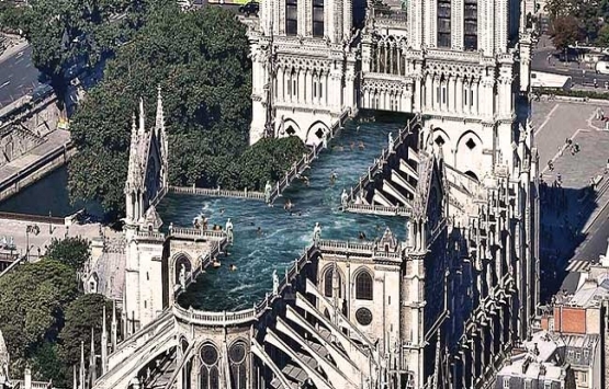 850 yıllık Notre Dame'ye havuzlu çatı önerisi!
