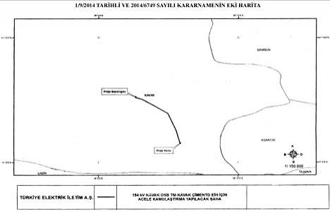 Samsun Kavak OSB TM-Kavak Çimento Enerji İletim Hattı için kamulaştırma kararı çıktı!
