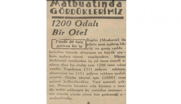 1936'da dünyanın en büyük oteli! 1200 odalı otel yaklaşık 50 milyon rubleye mal olmuş!