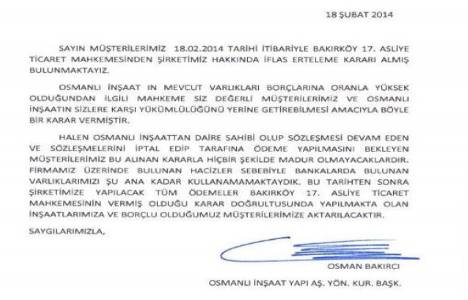 Osmanlı İnşaat a iflas erteleme kararı çıktı!