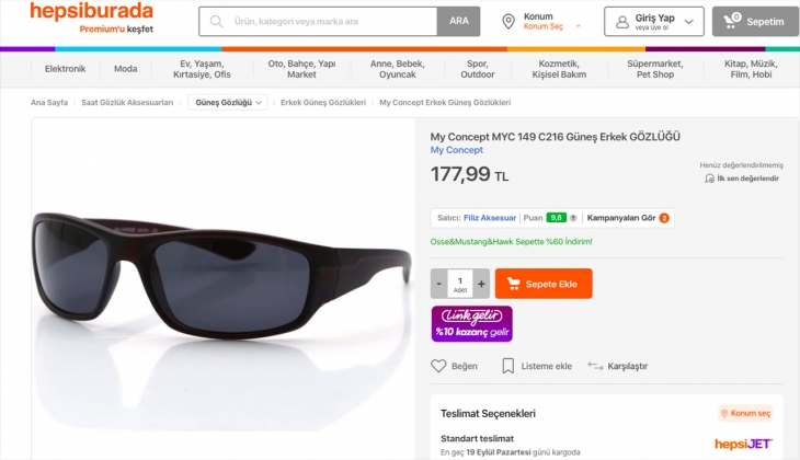 Hepsiburada sezon sonu güneş gözlüklerinde yüzde 60’a varan indirim! İşte 15 Eylül 2022 fiyat listesi 