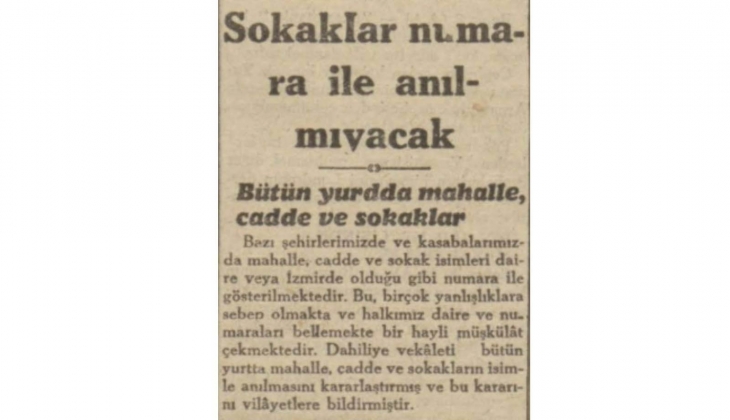 1941 yılında cadde, mahalle ve sokaklara isim verilmiş!