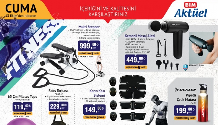 BİM'de Kemerli Masaj Aleti 449 TL, Pilates Topu 65 cm 119 TL'ye satılacak! BİM 13 Ekim aktüel ürünler kataloğu
