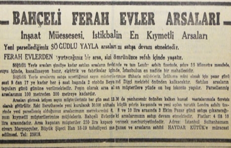 1954 yılında Söğütlü Yayla arsaları satışa sunulmuş!