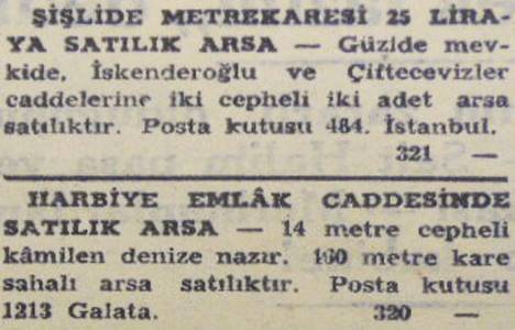 1949 yılında Şişli'de metrekaresi 25 liraya arsa satılacakmış!