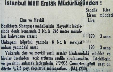 1935 yılında Beşiktaş İskelesi'nde deniz kenarında bir arsanın kirası 170 liraymış!