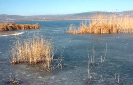 Yeniçağa Gölü'nün yüzeyi buz tuttu!