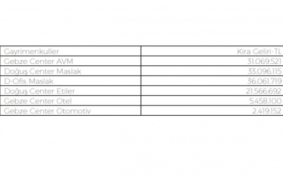 Doğuş GYO ilk 9 ayda ne kadar hasılat elde etti?