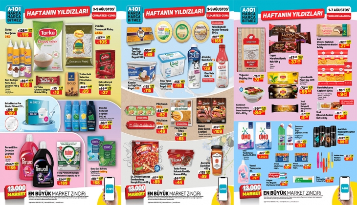 A101 3-9 Ağustos 2024 yepyeni Haftanın Yıldızları kataloğu! A101'de un, salça, toz deterjan, makarna, çay indirimde!