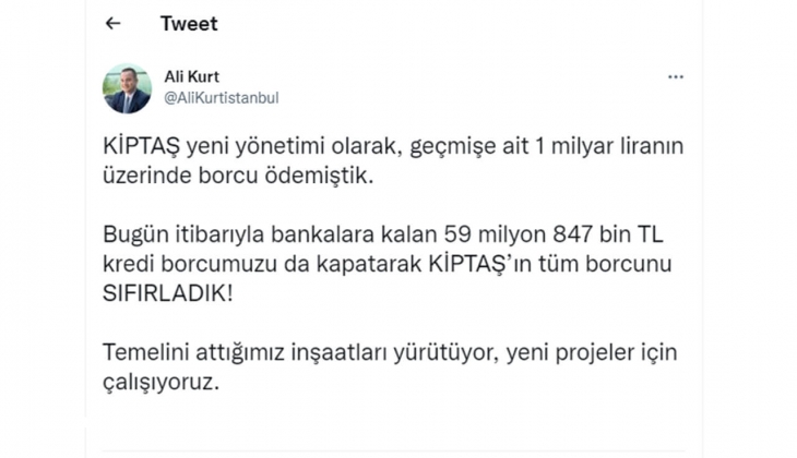KİPTAŞ Genel Müdürü Ali Kurt: Tüm borcu sıfırladık!