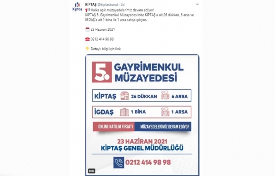 KİPTAŞ 26 dükkan ve 6 arsayı, İGDAŞ 1 bina ve 1 arsayı satıyor!