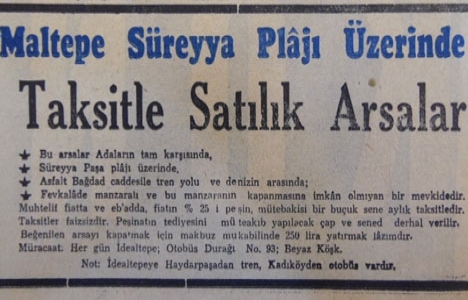 1953 yılında Süreyya Plajı üzerinde bulunan arsalar taksitle satılacakmış!