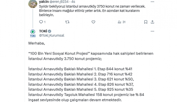 TOKİ den 100 bin sosyal konut açıklaması: İşte Arnavutköy 3.750 konut projesinin etap etap inşaat seviyeleri...