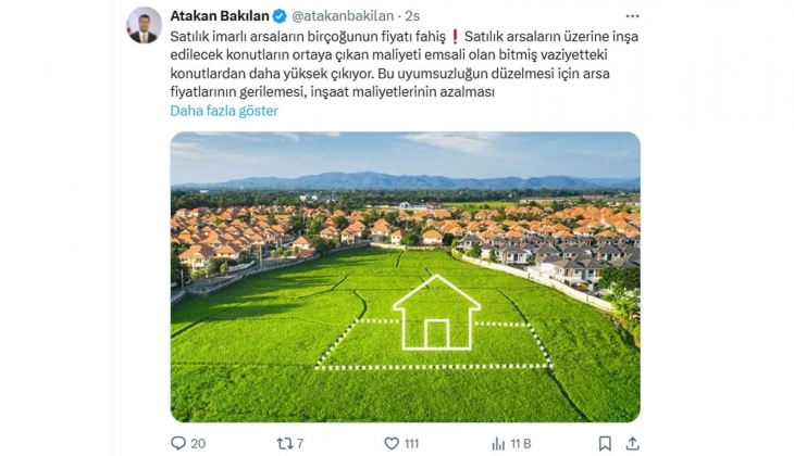 Satılık imarlı arsaların fiyatları fahiş, dengelenmezse konut arzı git gide olumsuz etkilenir!