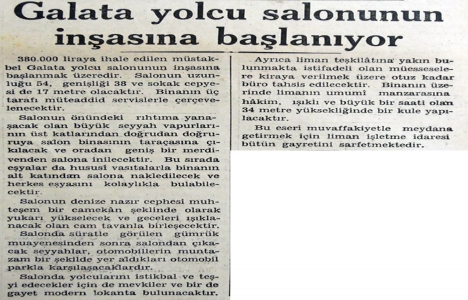 1937 yılında Galata Yolcu Salonu nun inşasına başlanacak!