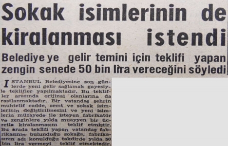 1961 yılında sokak isimlerinin kiralanması istenmiş!