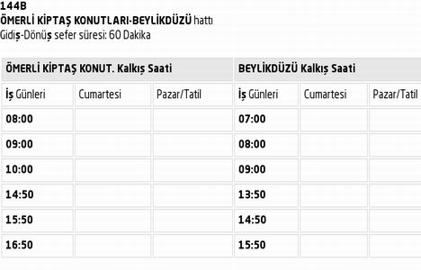 Ömerli Kiptaş Konutları ile Beylikdüzü arasındaki 144B haftasonu yok!